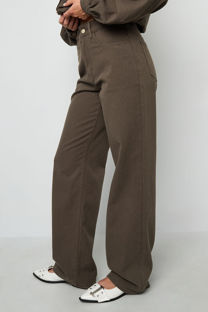 Geweven Katoen Vrouwen Rechte Broek Casual Eenvoudige Kleur