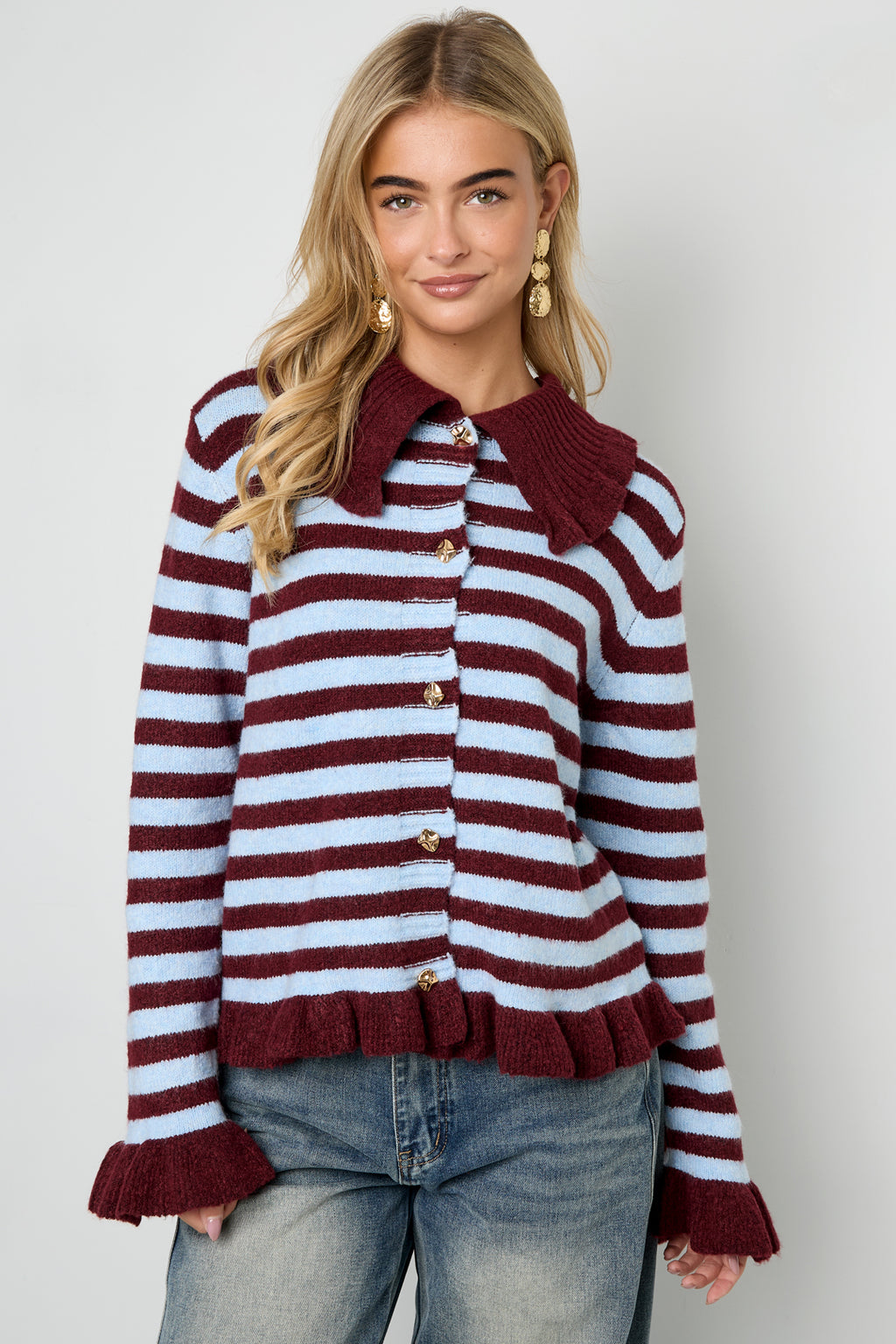 Gebreide Polyestervezel Vrouwen Cardigan Casual Strepen