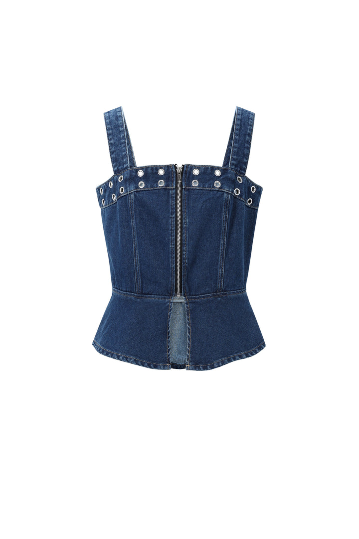 Opvallende denim top met oogjes
