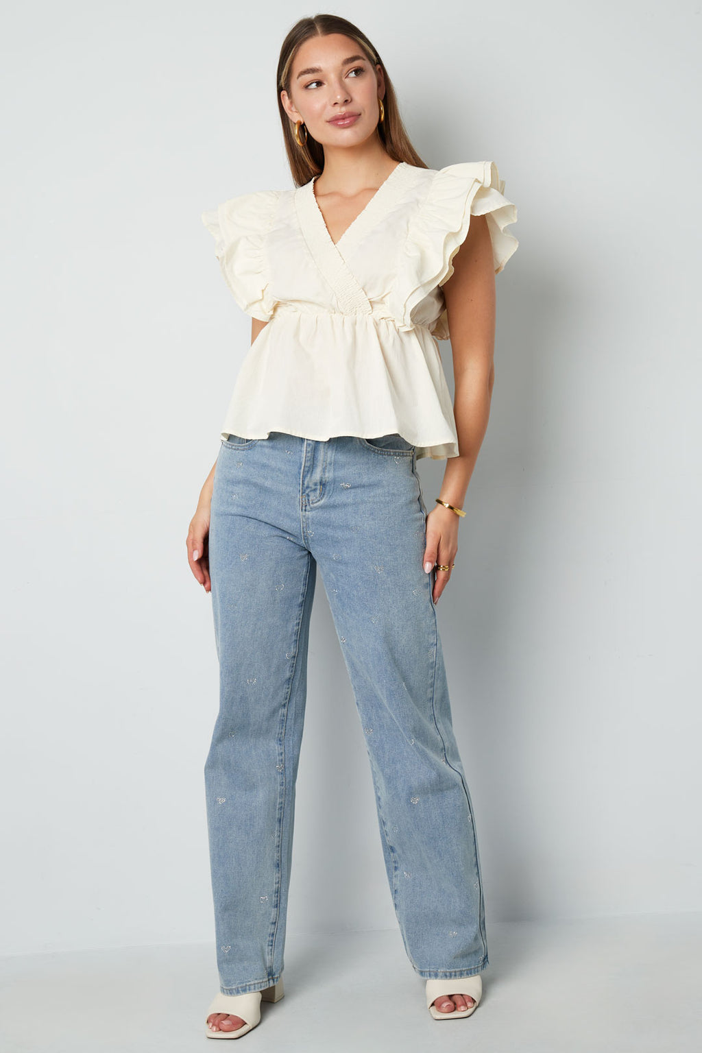 Geweven mouwloze top elegant ruches rand solide kleur lente/zomer