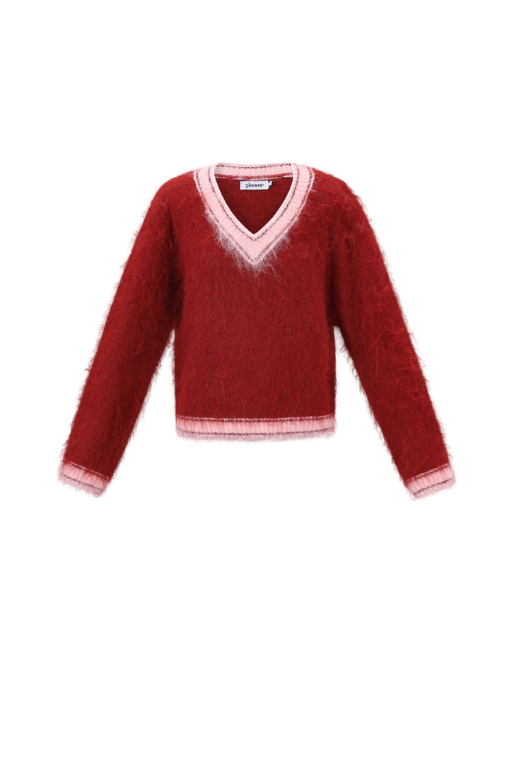 Gebreide Polyestervezel Vrouwen V-hals Trui Casual Kleurcontrast
