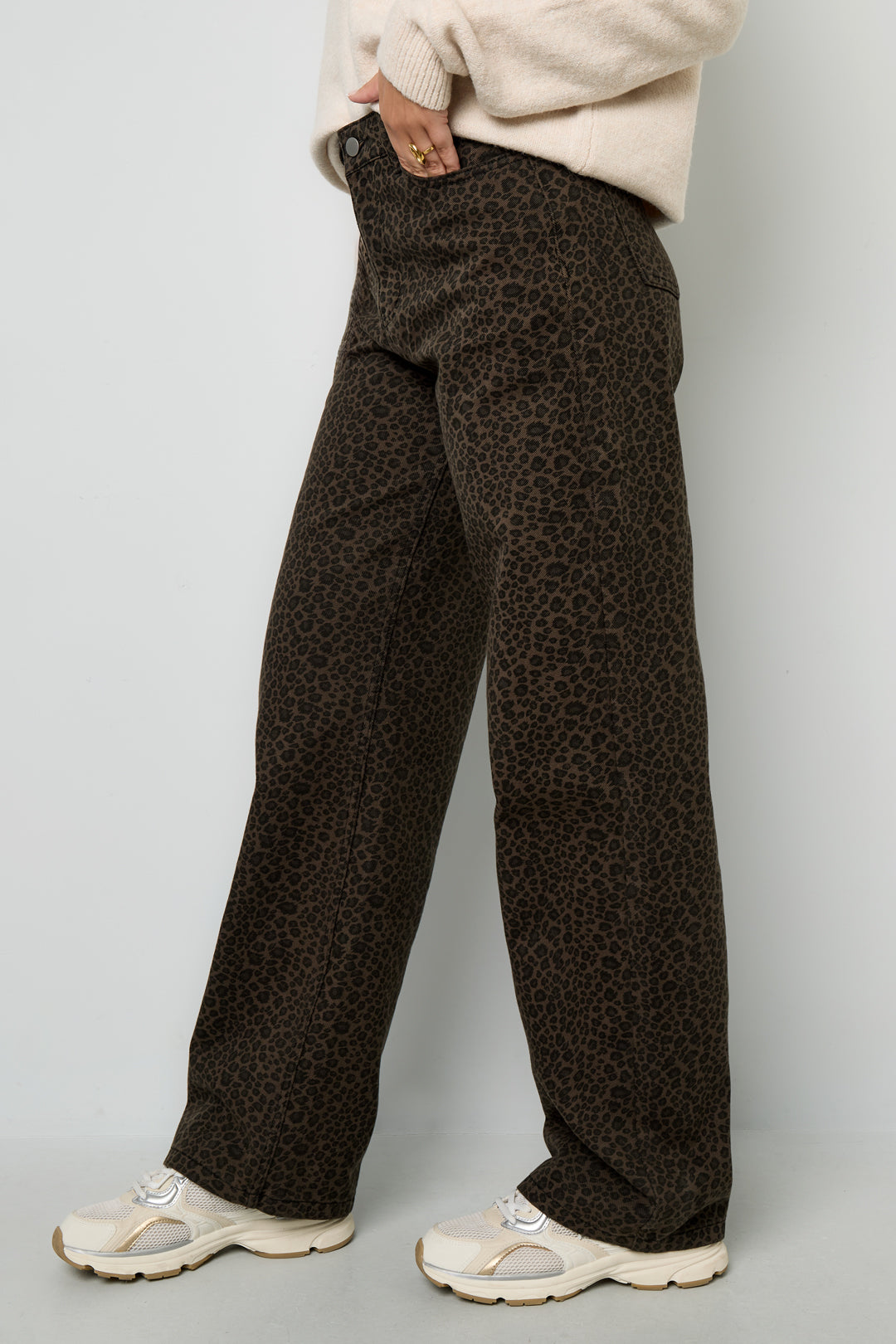 Geweven Katoen Vrouwen Rechte Broek Luipaardprint Herfst/Winter