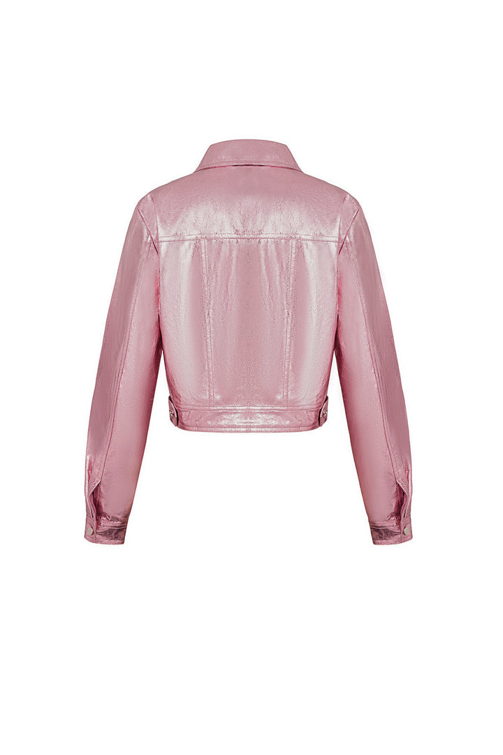 PU Vrouwen Korte Jas Glanzende Metalen Finish