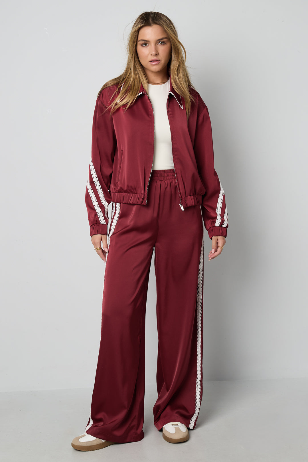 Geweven Polyestervezel Vrouwen Jas Sportief Kleurcontrast 2-delige Set