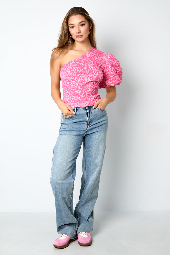 Geweven Polyestervezel Vrouwen Een-schouder Top Elegante Bloemenprint