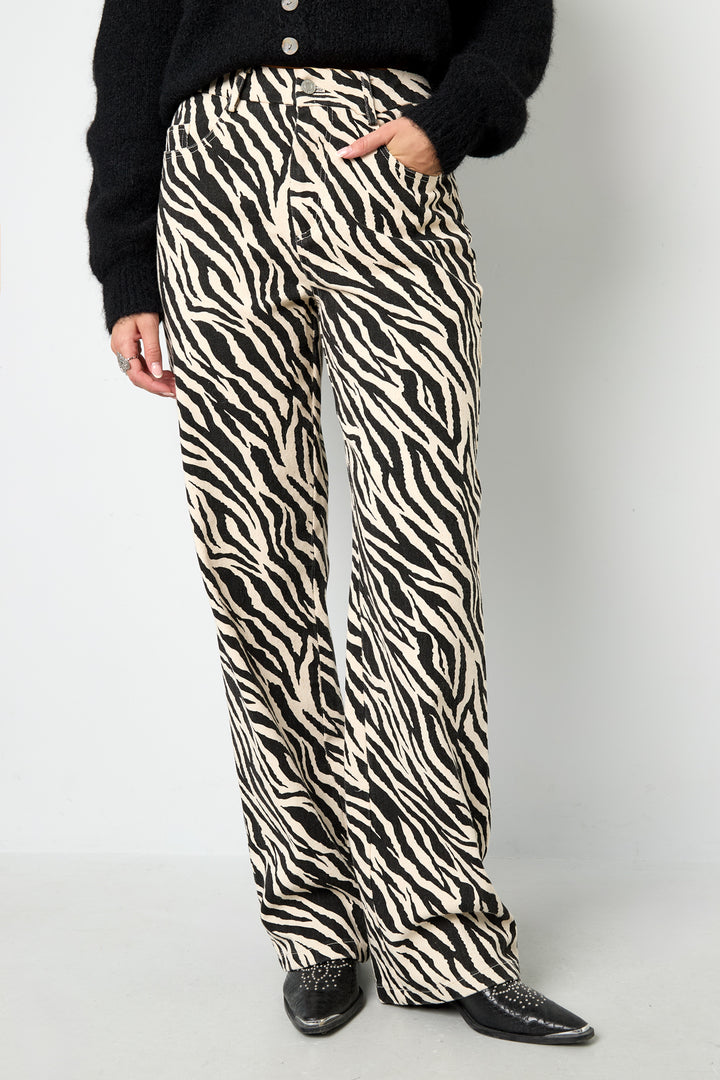Geweven Katoen Vrouwen Rechte Broek Casual Zebra Strepen