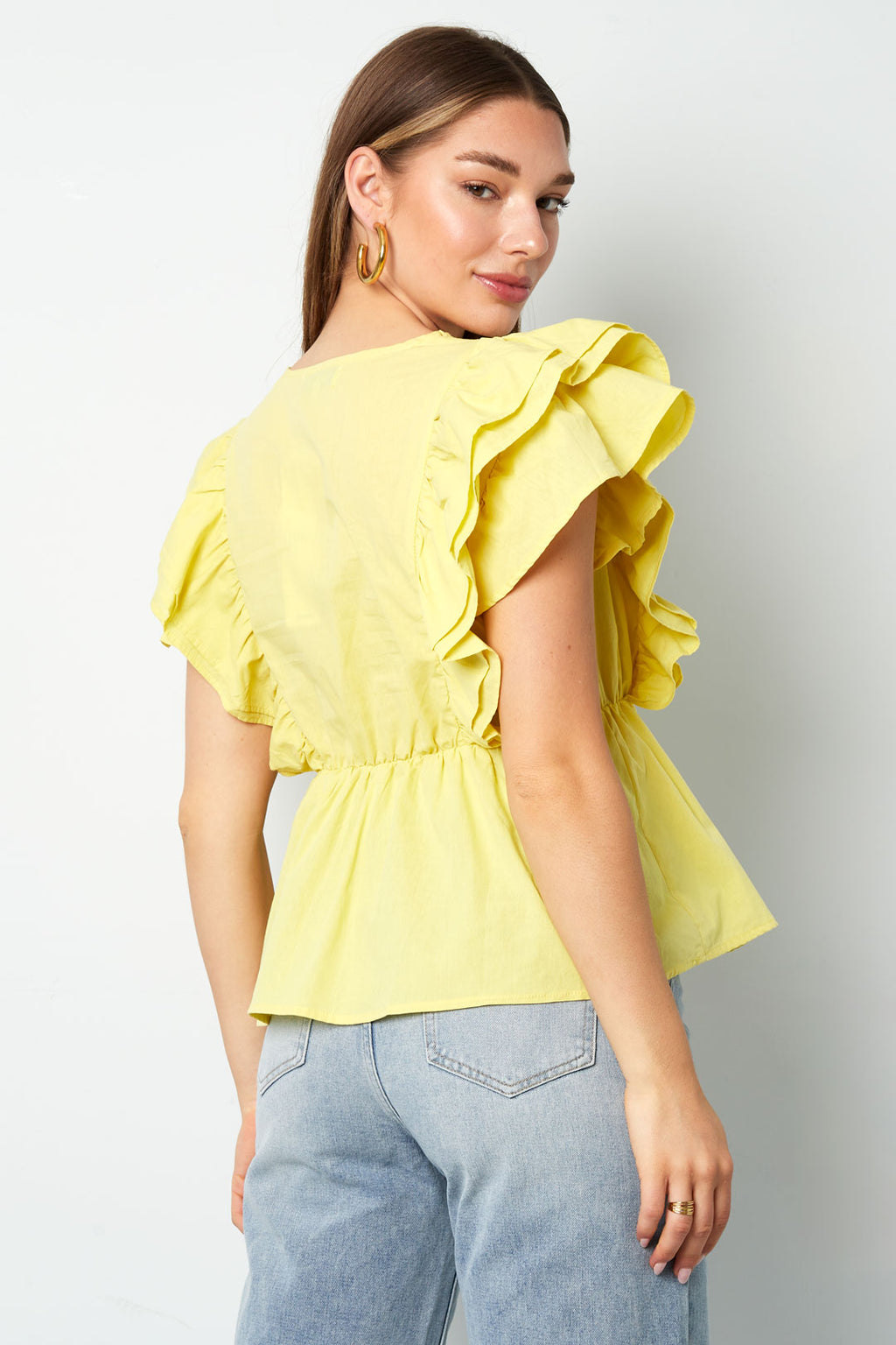 Geweven mouwloze top elegant ruches rand solide kleur lente/zomer