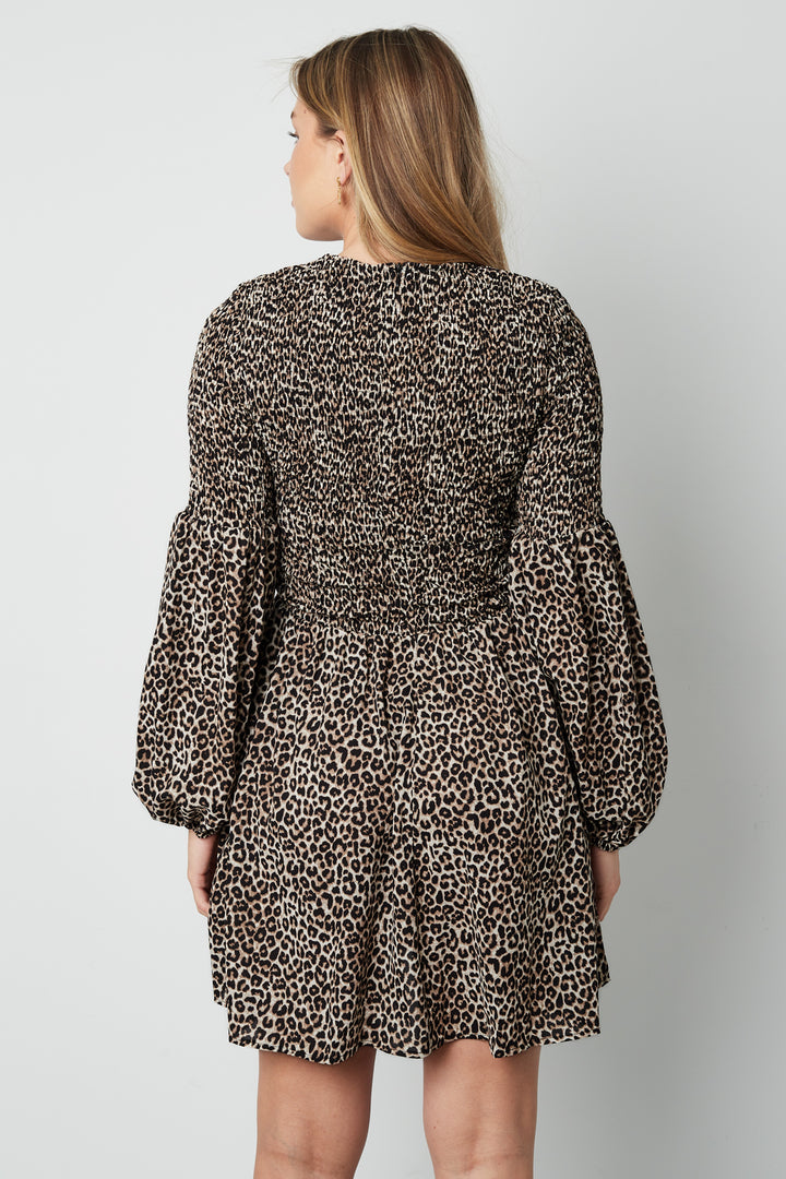 Polyester Vrouwen Mini Jurk Luipaardprint Puff Mouw