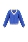 Gebreide Polyestervezel Vrouwen V-hals Trui Casual Kleurcontrast