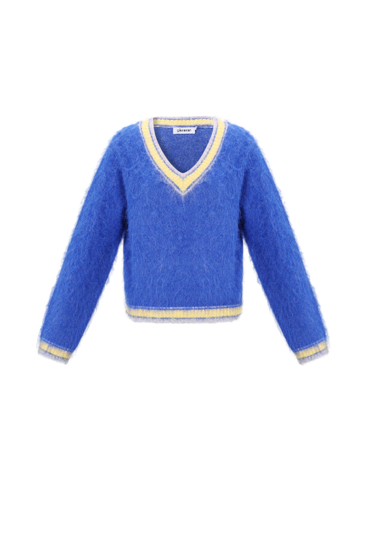 Gebreide Polyestervezel Vrouwen V-hals Trui Casual Kleurcontrast