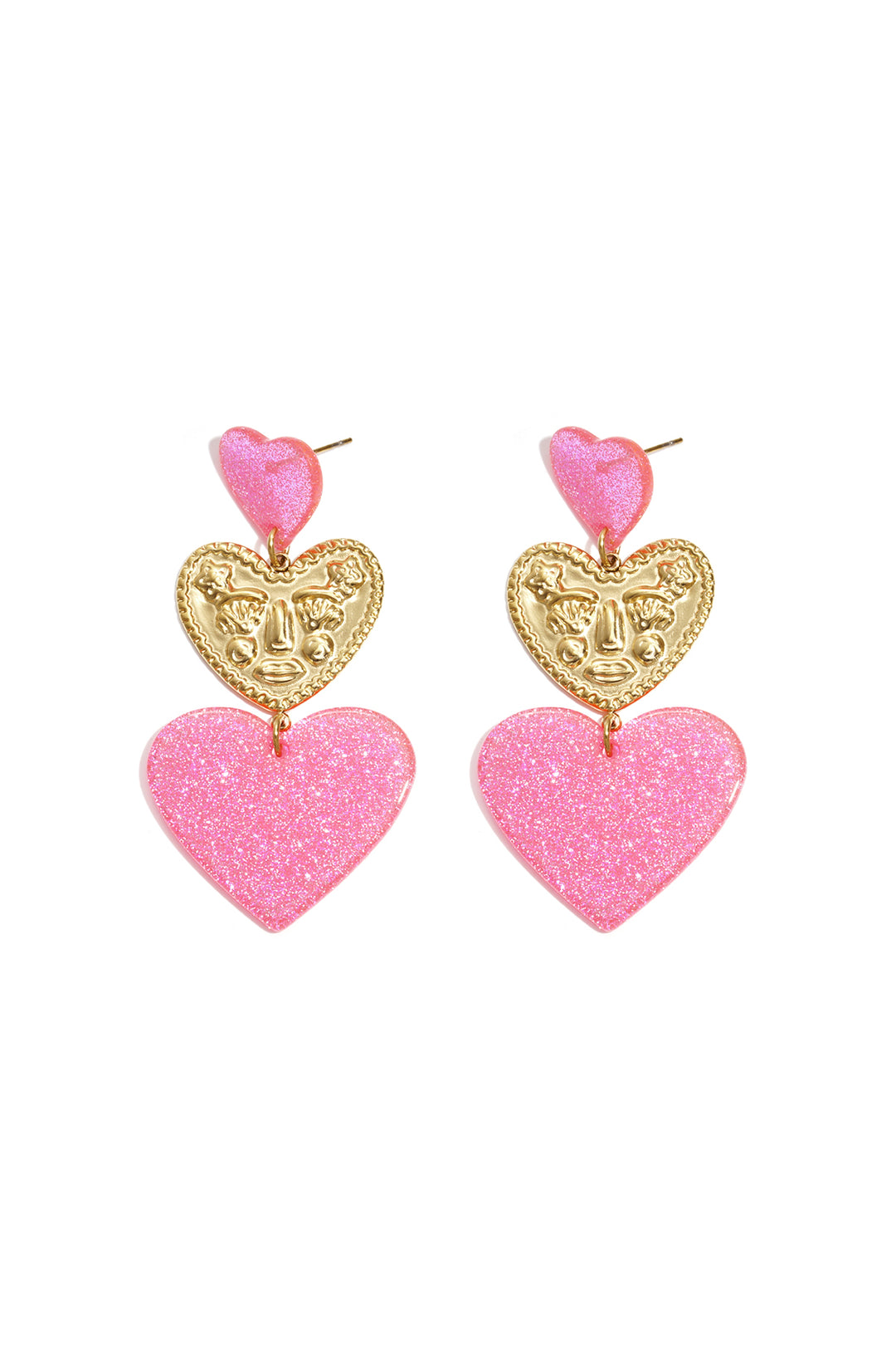 Statement oorbellen met glitter harten