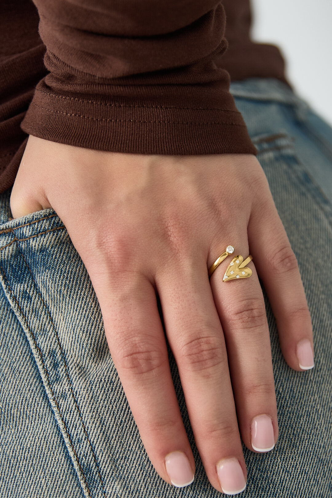 Minimalistische ringen van roestvrij staal met 14-karaats goudlaag, hartvormig, casual en eenvoudig ontwerp, damessieraden.