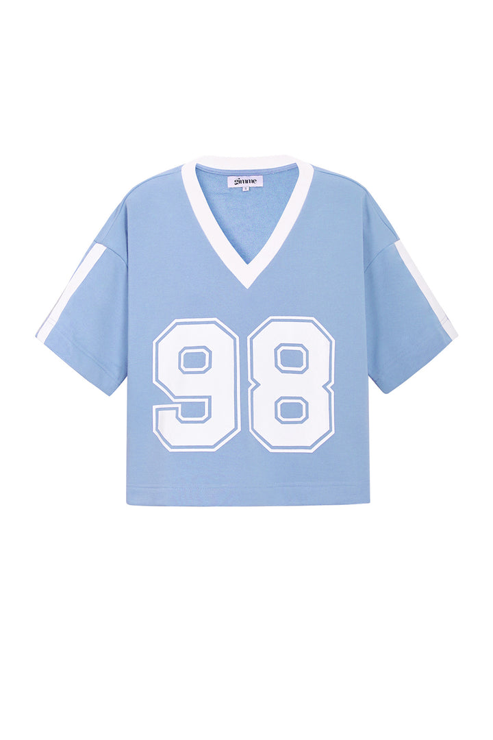 Gebreide Katoen Vrouwen V-hals T-shirt Sportief Kleurcontrast