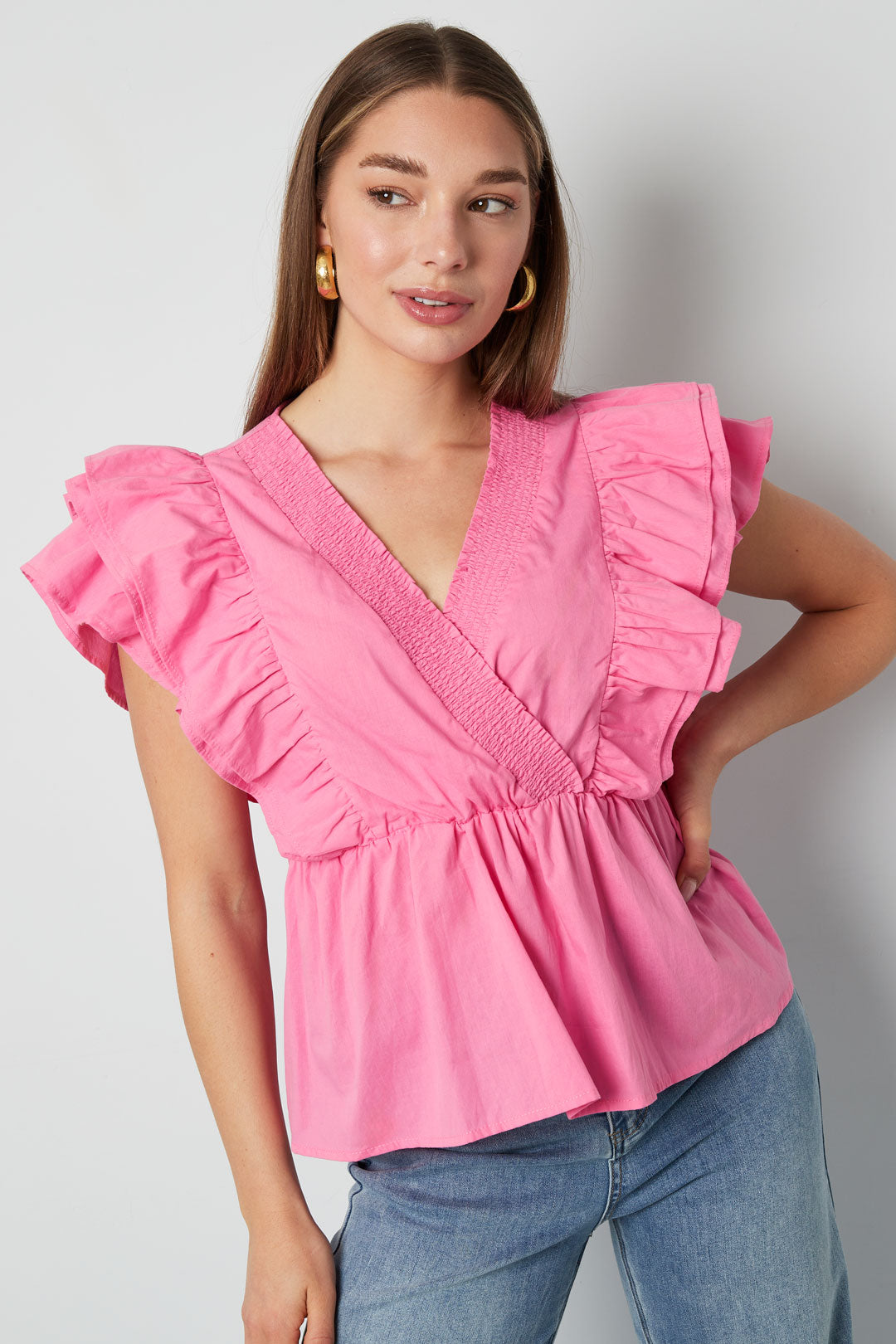 Geweven mouwloze top elegant ruches rand solide kleur lente/zomer