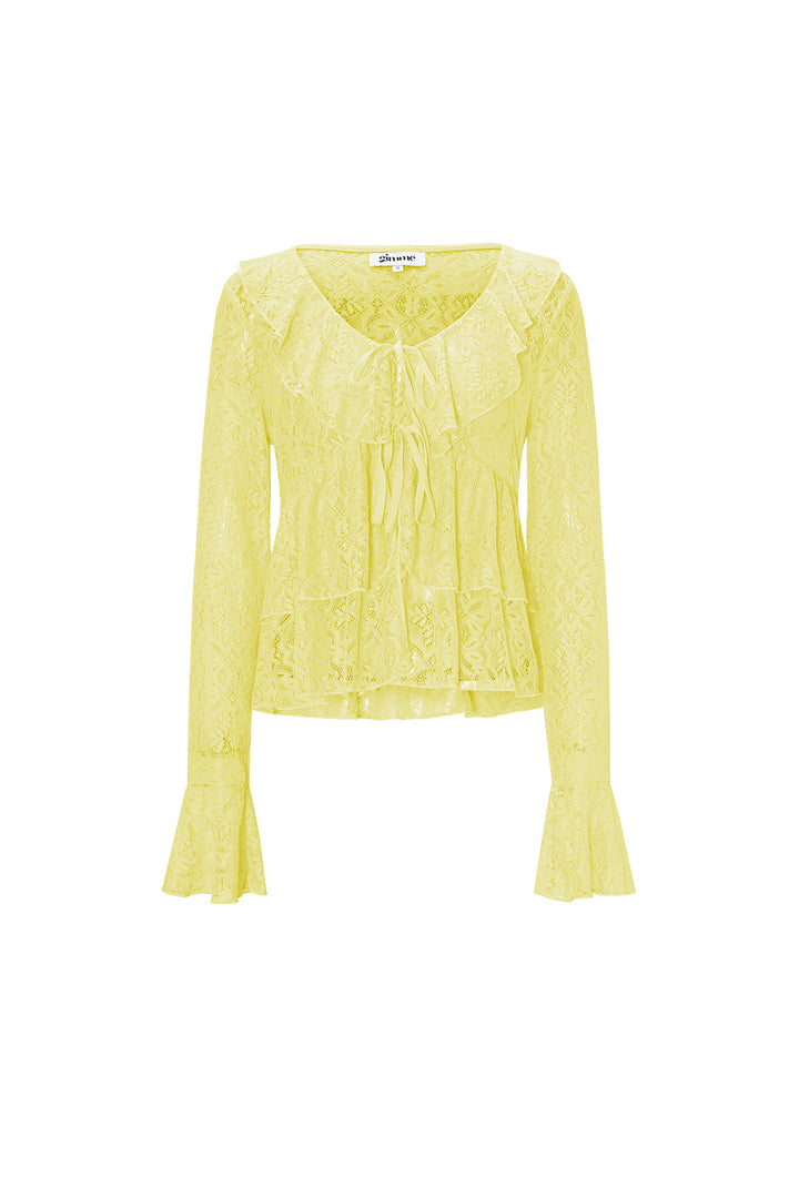 Geweven kant Dames Lange Mouwen Top Elegante Ruches
