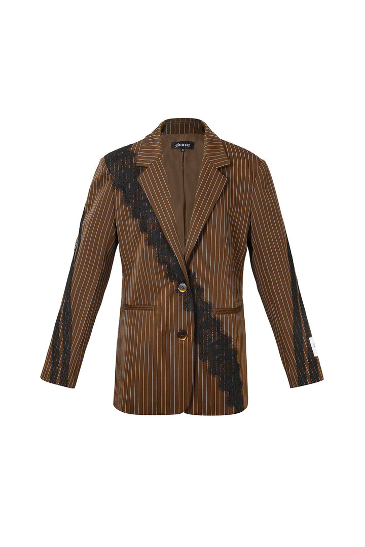 Geweven Polyestervezel Vrouwen Suit Set Elegant Strepen Kantenpaneel