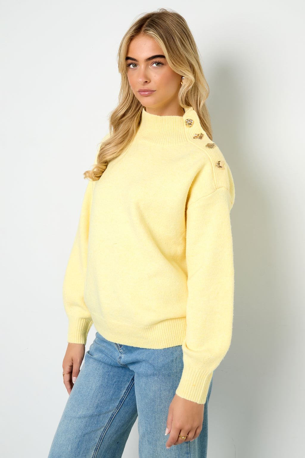 Gebreide Polyestervezel Vrouwen Trui met Schildkraag Casual Eenvoudige Kleur