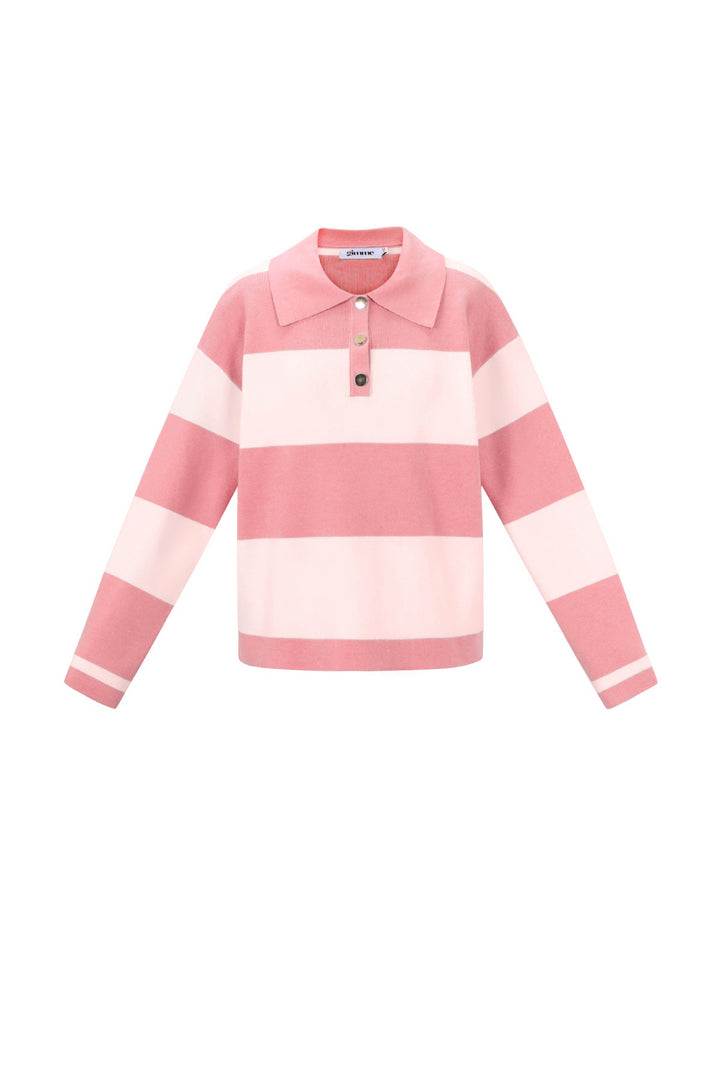 Gebreide Viscose Dames Polo Trui Strepen Herfst/Winter