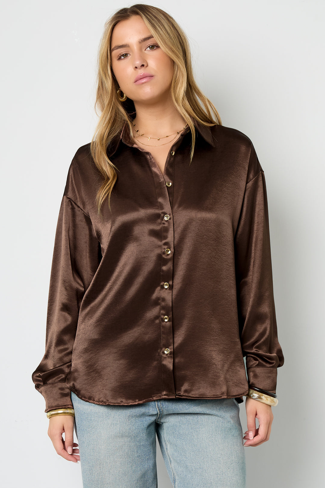 Woven Polyester Fiber Vrouwen Overhemd Casual Solid Color Basic
