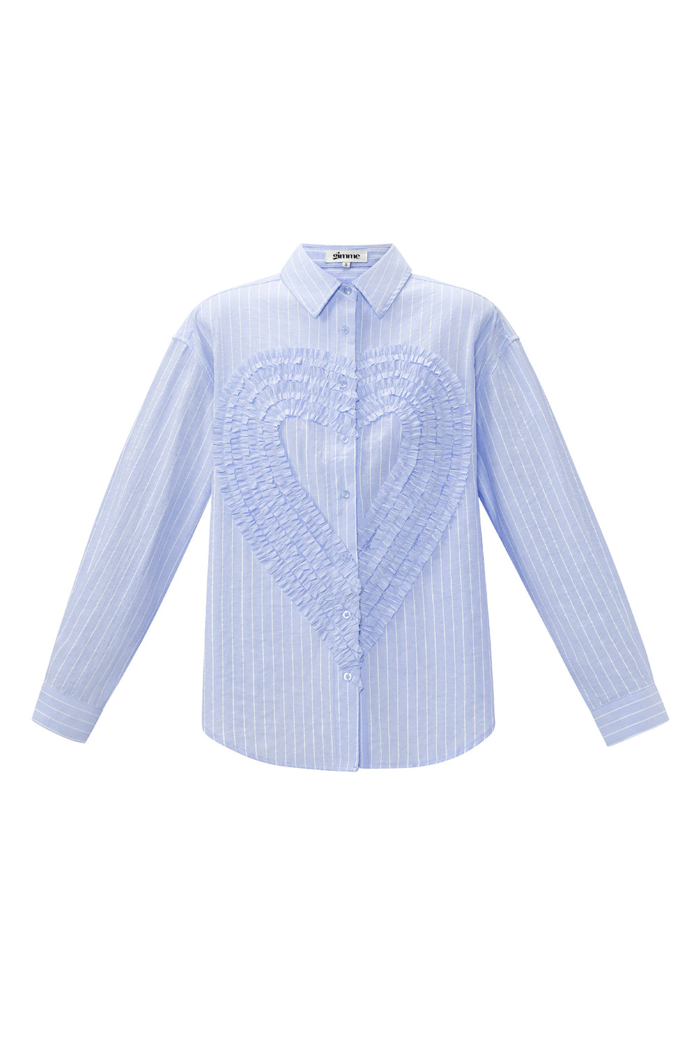 Cotton Woven Vrouwen Overhemd Casual Stripes Hart Ruffle Detail