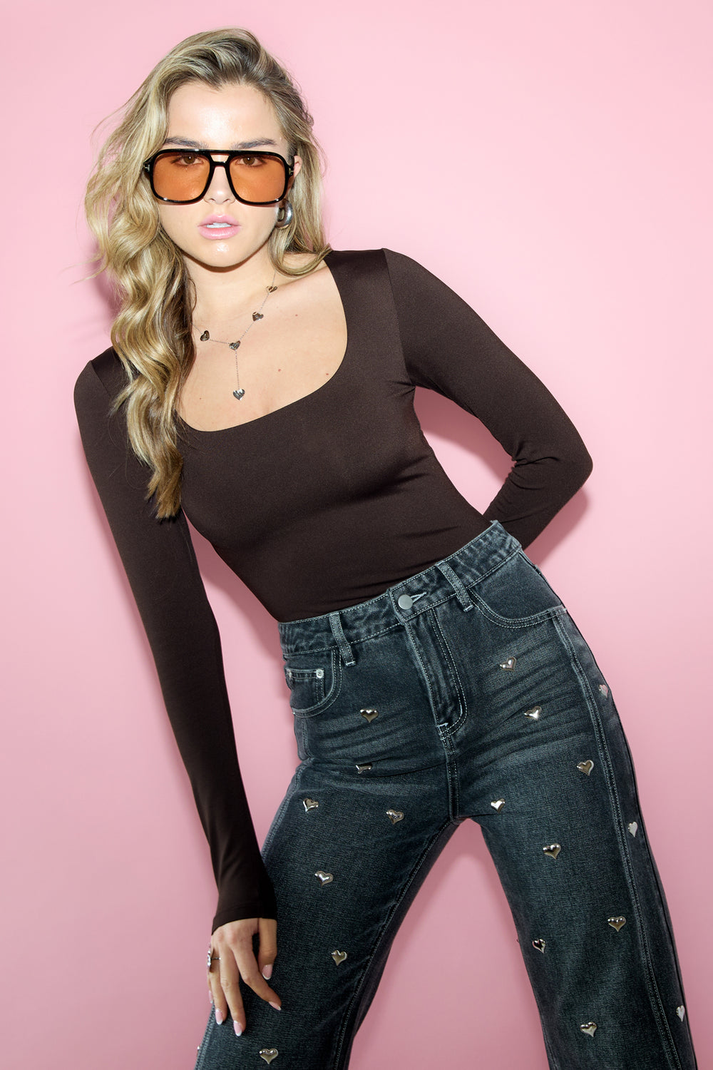 Gebreide Nylon Vrouwen Lange Mouw Top Basis Solide Kleur