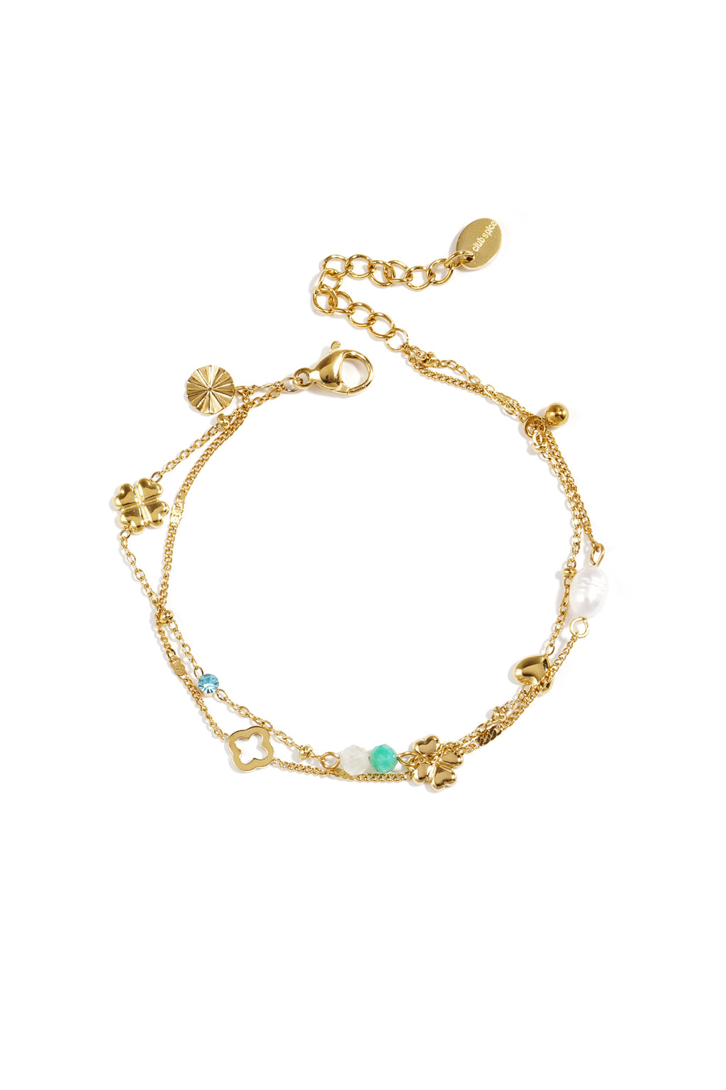 Armband met klaver, kraaltjes en steentjes