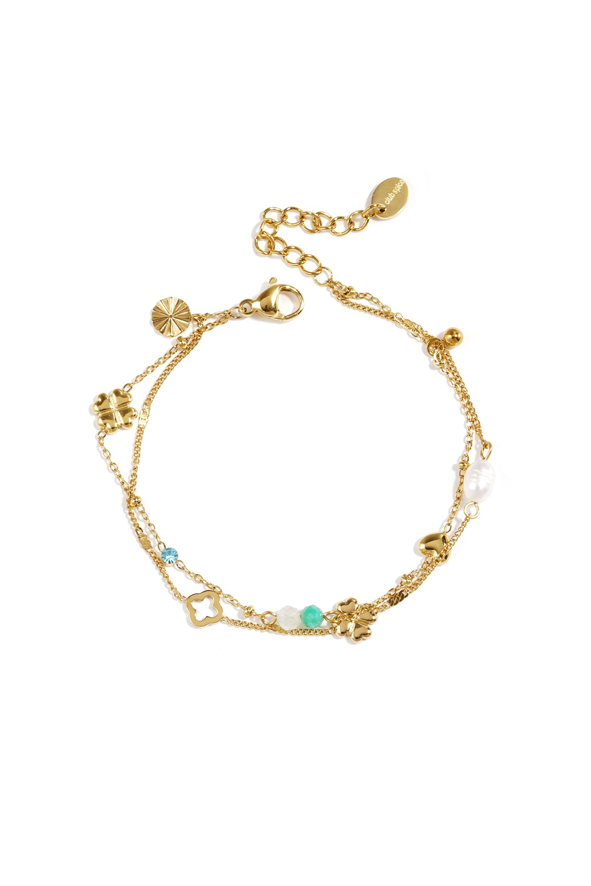 Armband met klaver, kraaltjes en steentjes