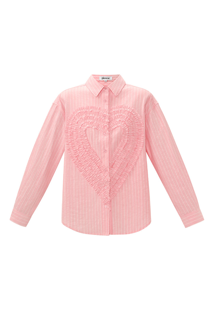 Cotton Woven Vrouwen Overhemd Casual Stripes Hart Ruffle Detail