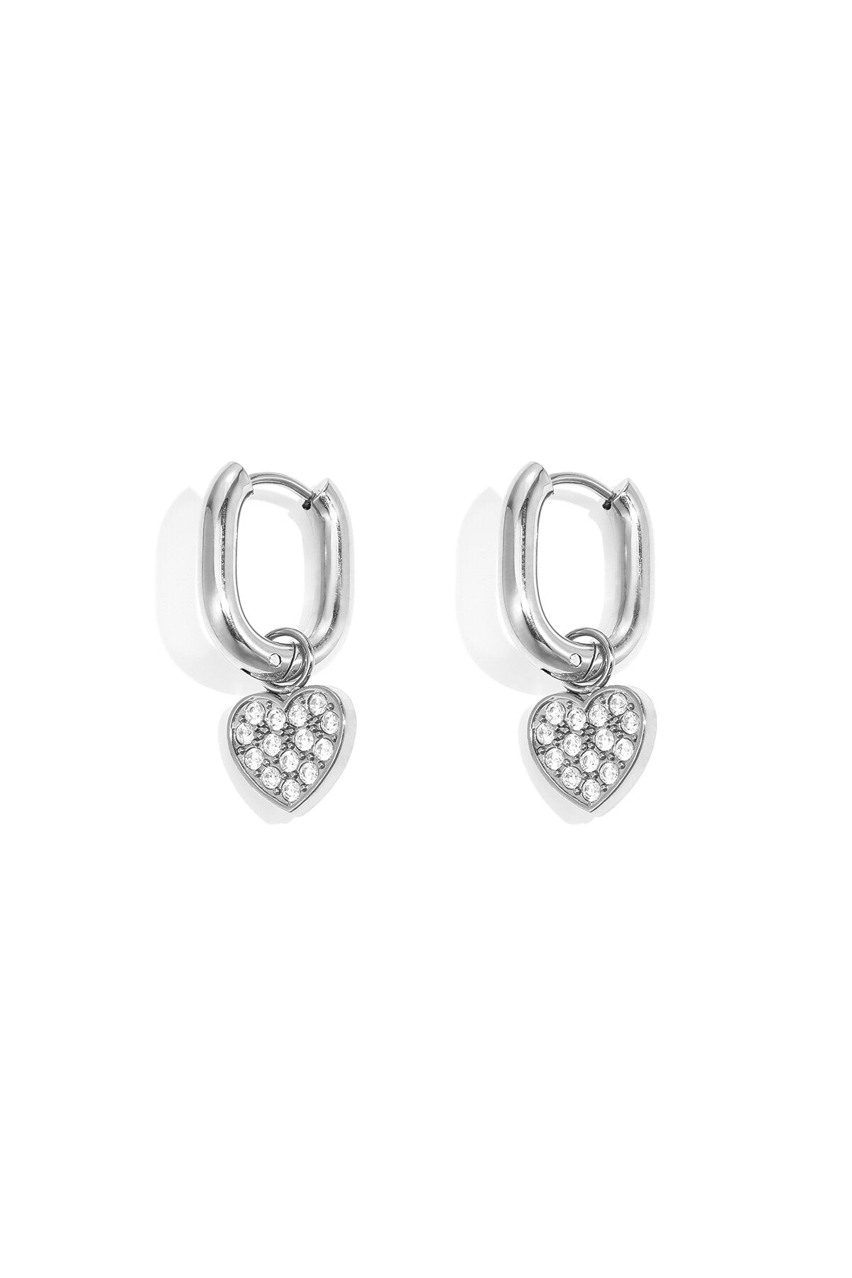 Squoval oorbellen met belegde harten charms