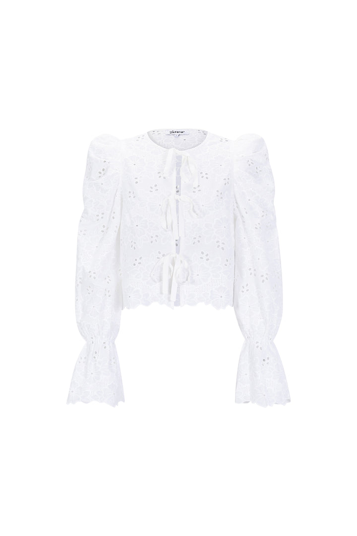 Cotton Woven Vrouwen Lange Mouw Top Casual Cutout